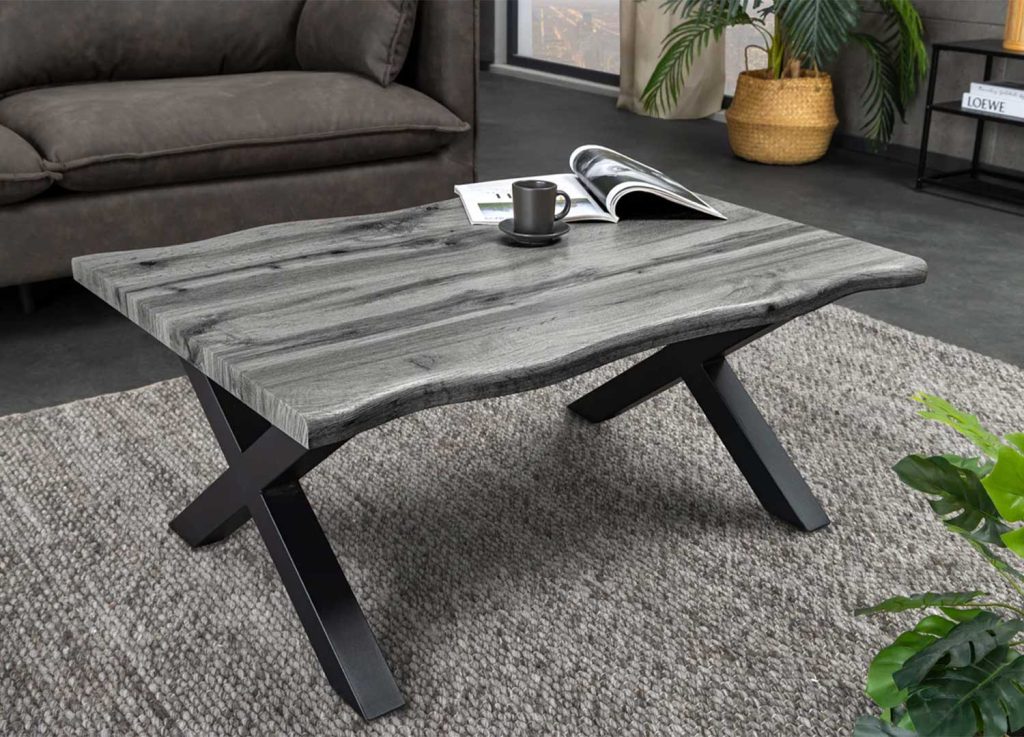 Table basse 90 cm en bois aspect chêne sauvage gris Joka