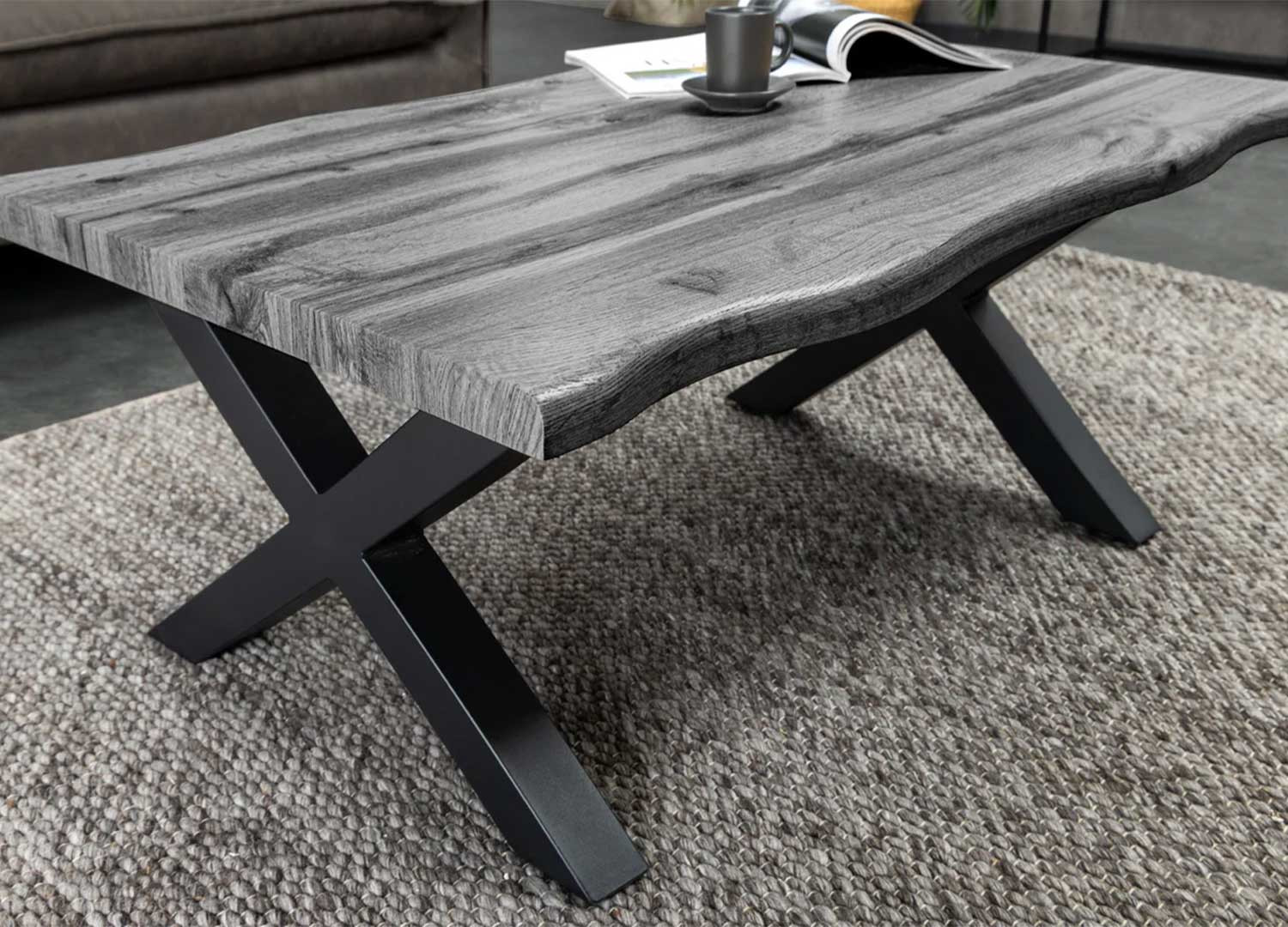 Table basse 90 cm en bois aspect chêne sauvage gris Joka
