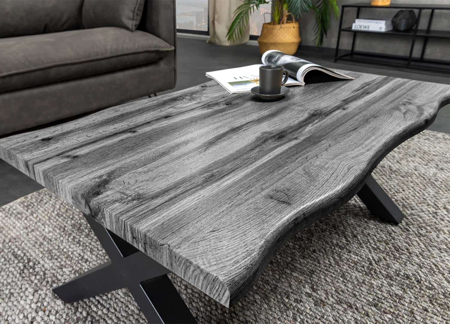 Table basse 90 cm en bois aspect chêne sauvage gris Joka