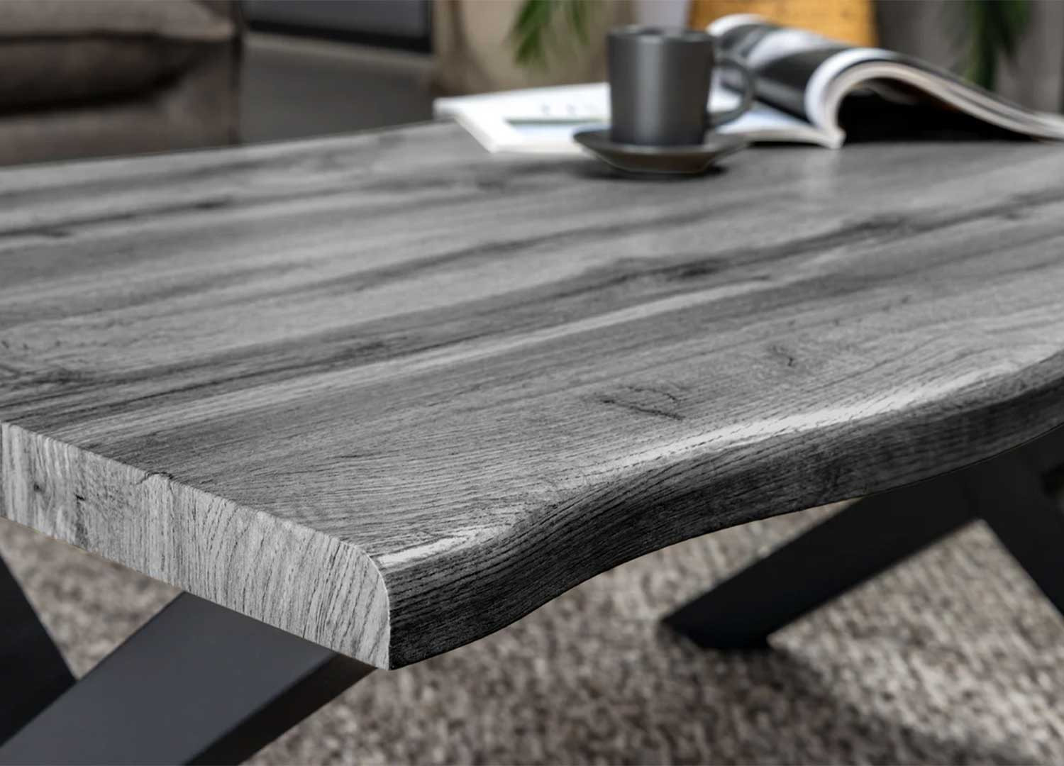 Table basse 90 cm en bois aspect chêne sauvage gris Joka