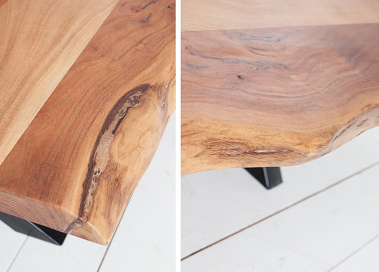 Table basse acacia massif et décor noir métal