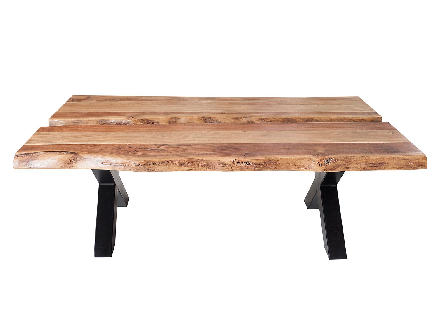 Table basse acacia massif et décor noir métal