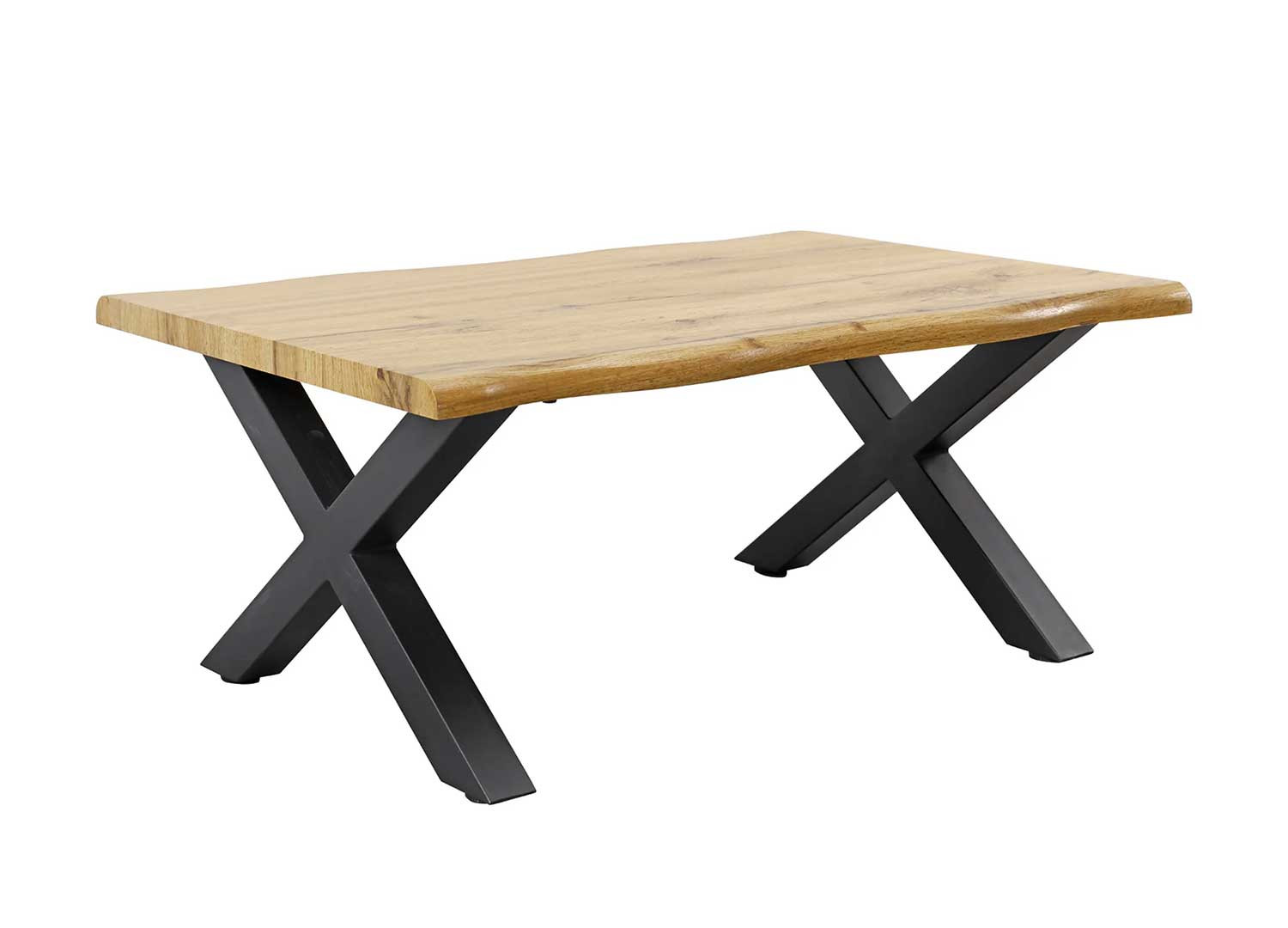 Table basse aspect chêne sauvage et pieds en X 90 cm Joka