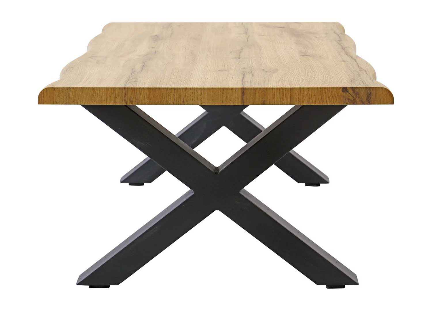 Table basse aspect chêne sauvage et pieds en X 90 cm Joka