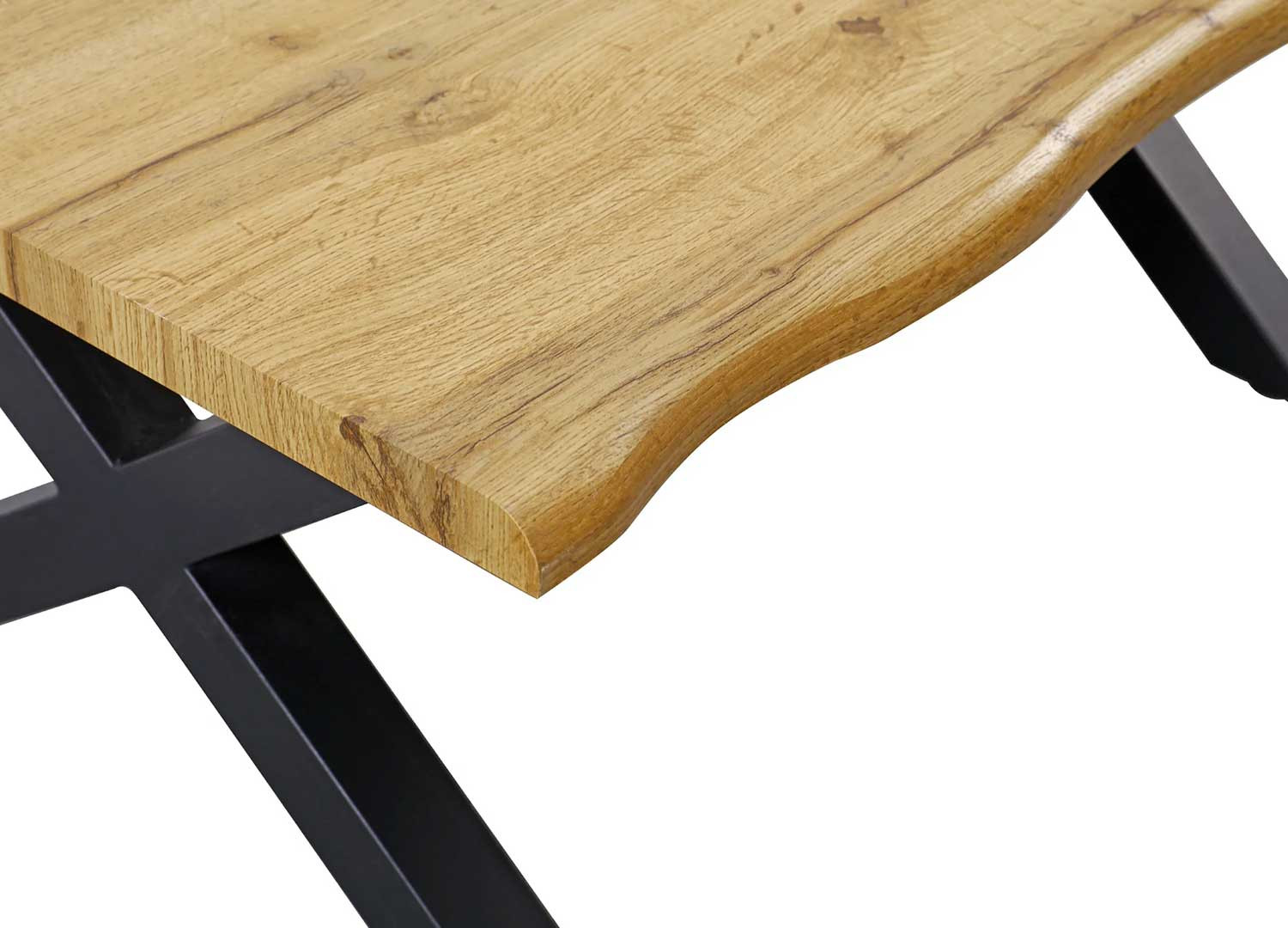 Table basse aspect chêne sauvage et pieds en X 90 cm Joka