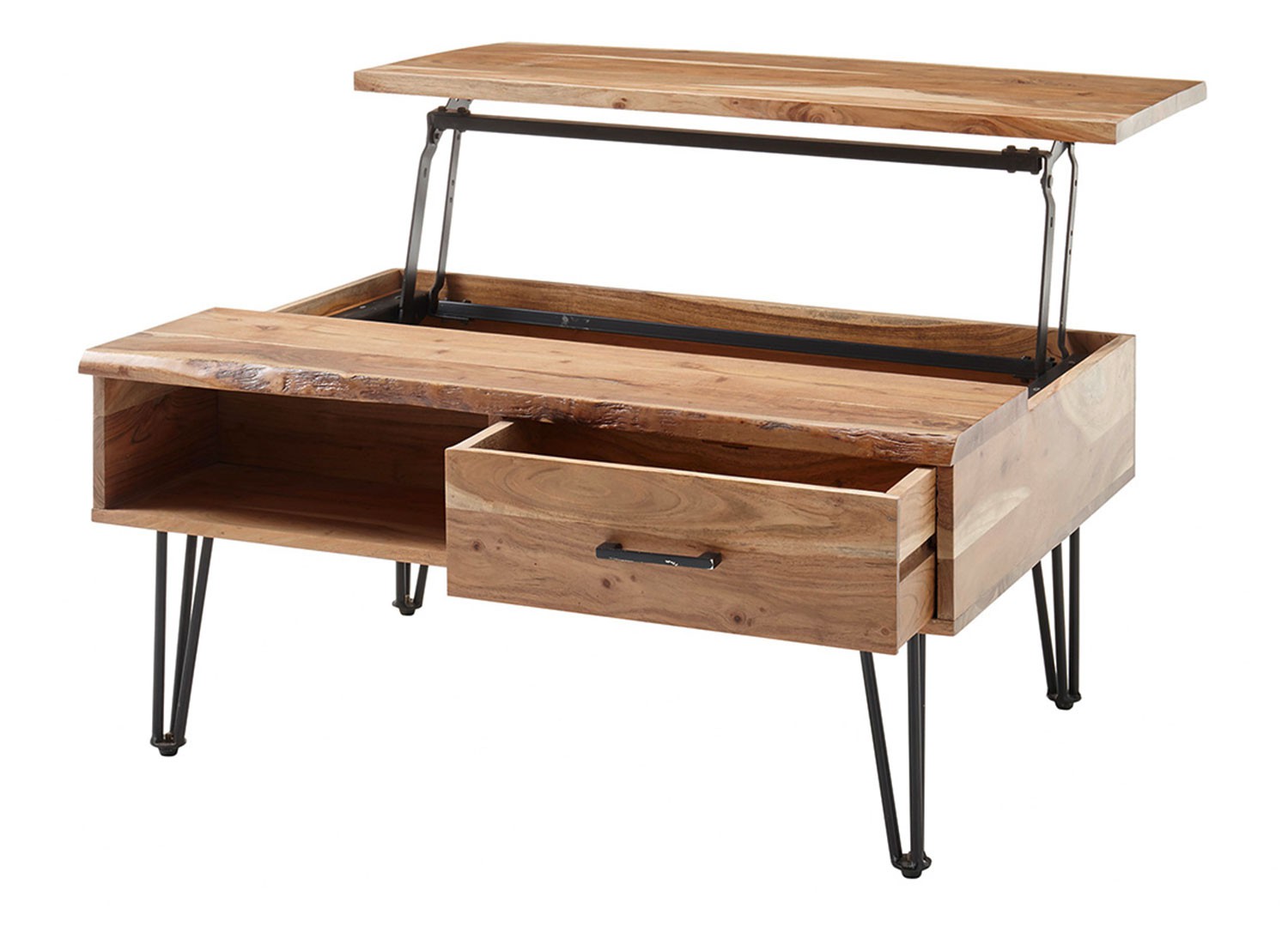 Table basse avec plateau relevable et pied épingle métal noir