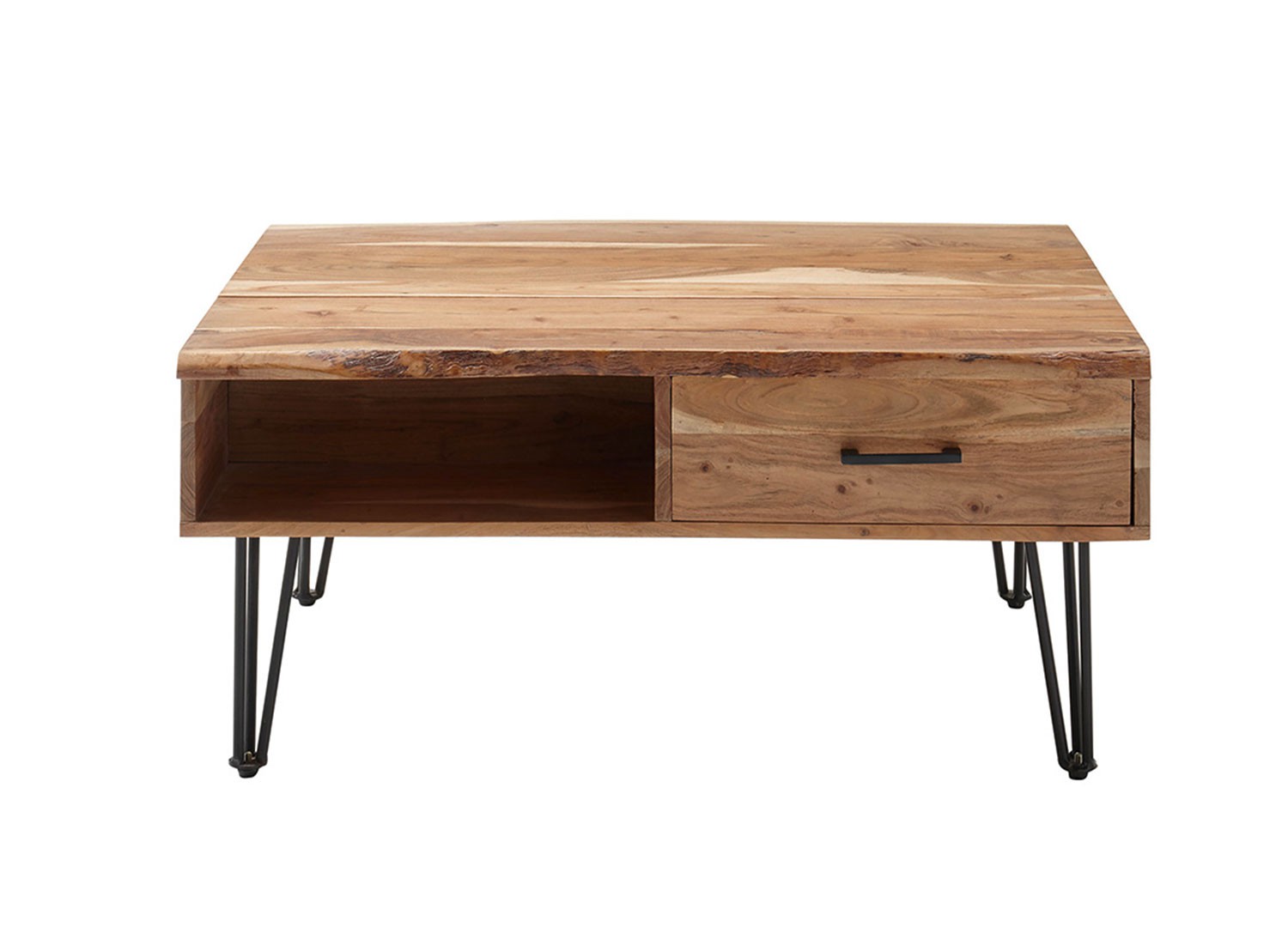 Table basse avec plateau relevable et pied épingle métal noir
