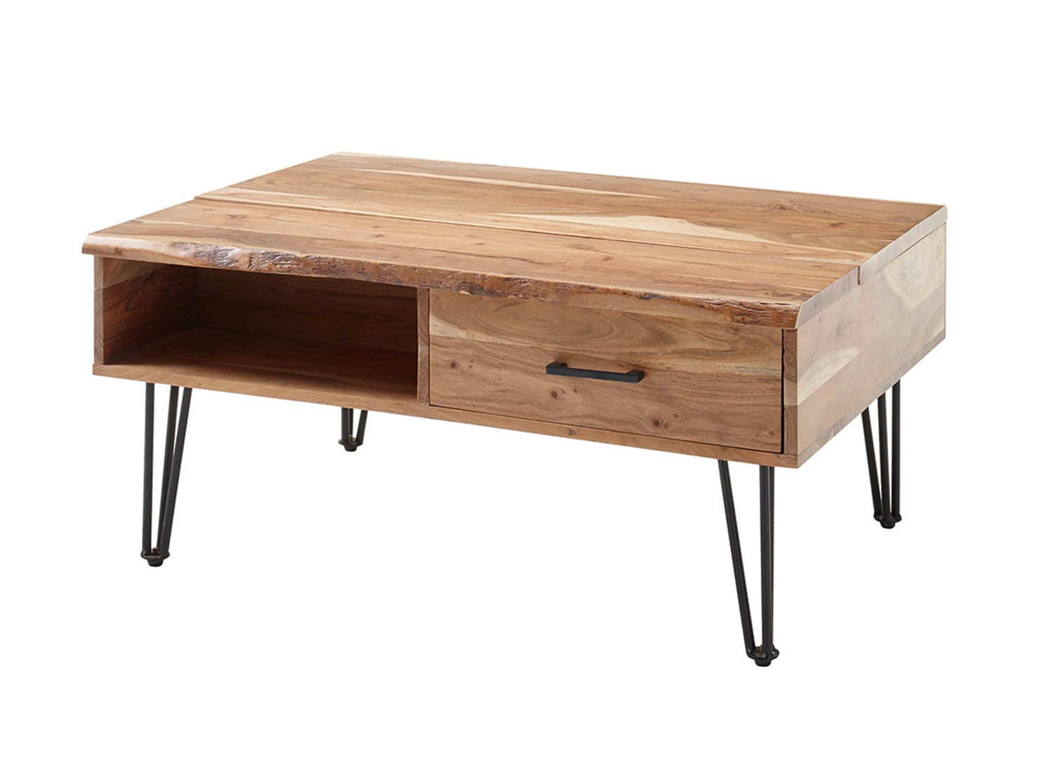 Table basse avec plateau relevable et pied épingle métal noir