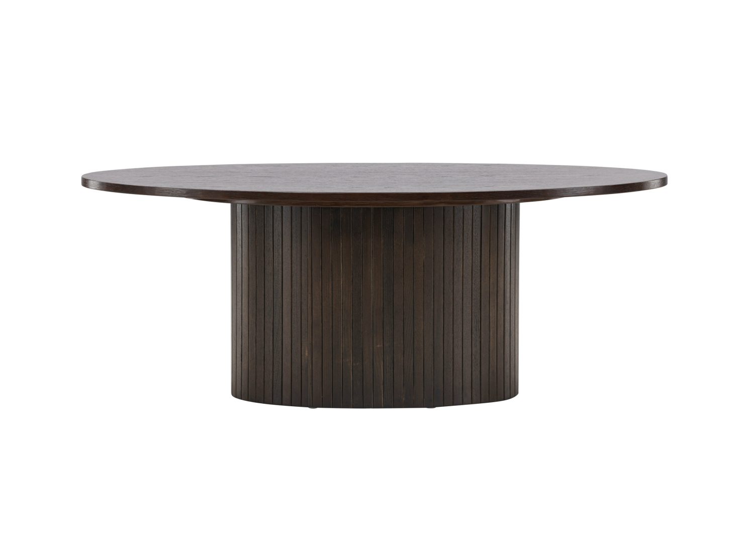 Table basse ovale Bianca MDF moka 120 cm sur fond blanc