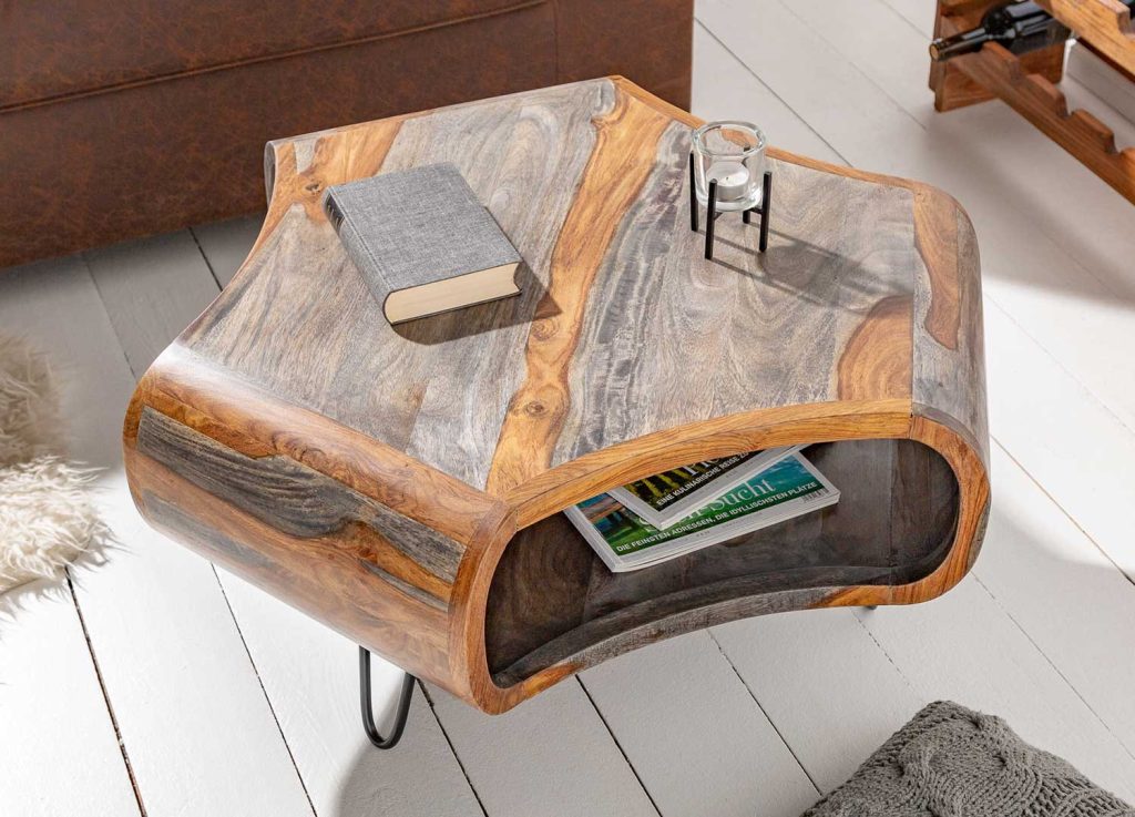 Table basse bois de sesham gris et naturel