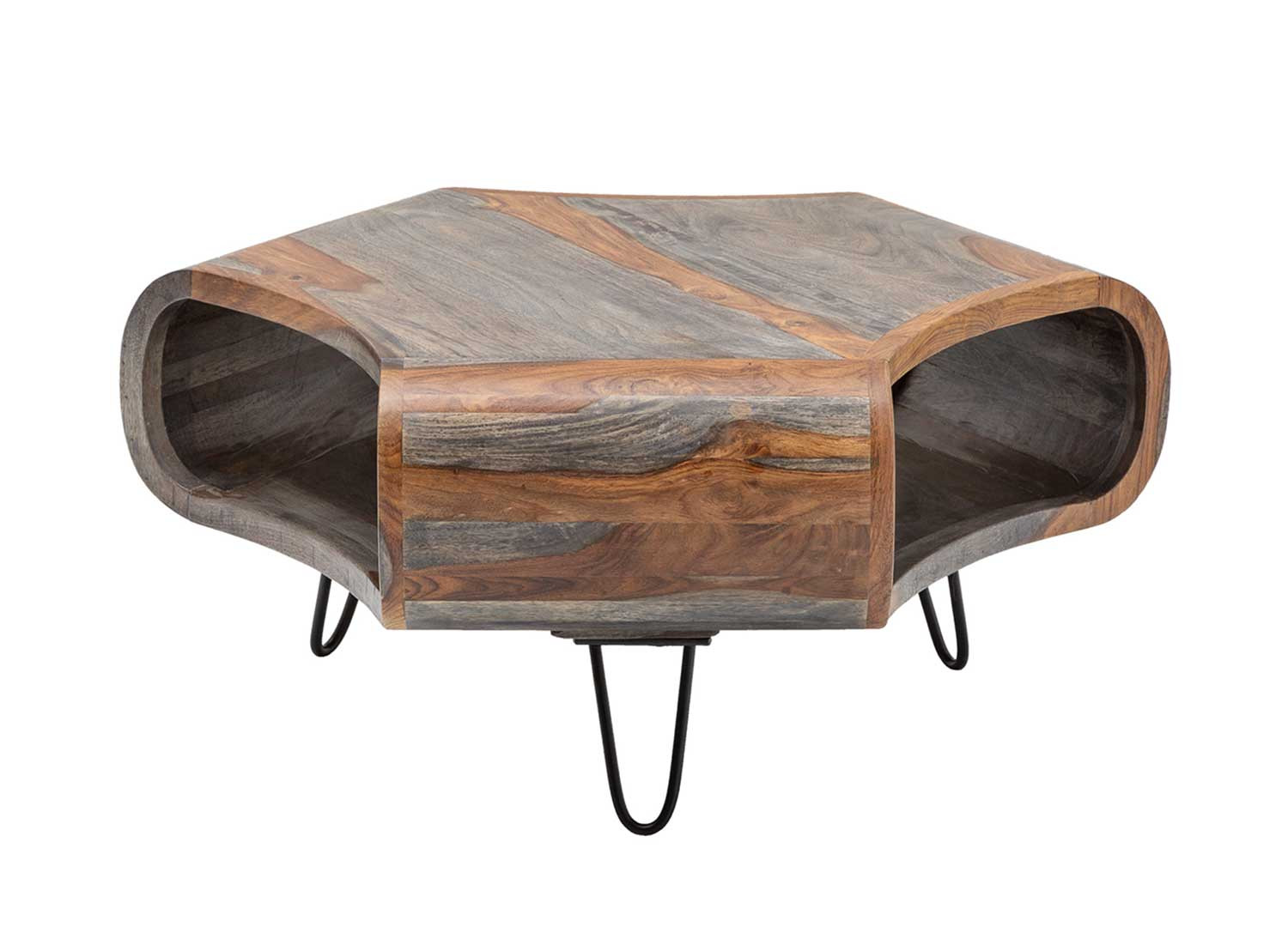 Table basse bois de sesham gris et naturel