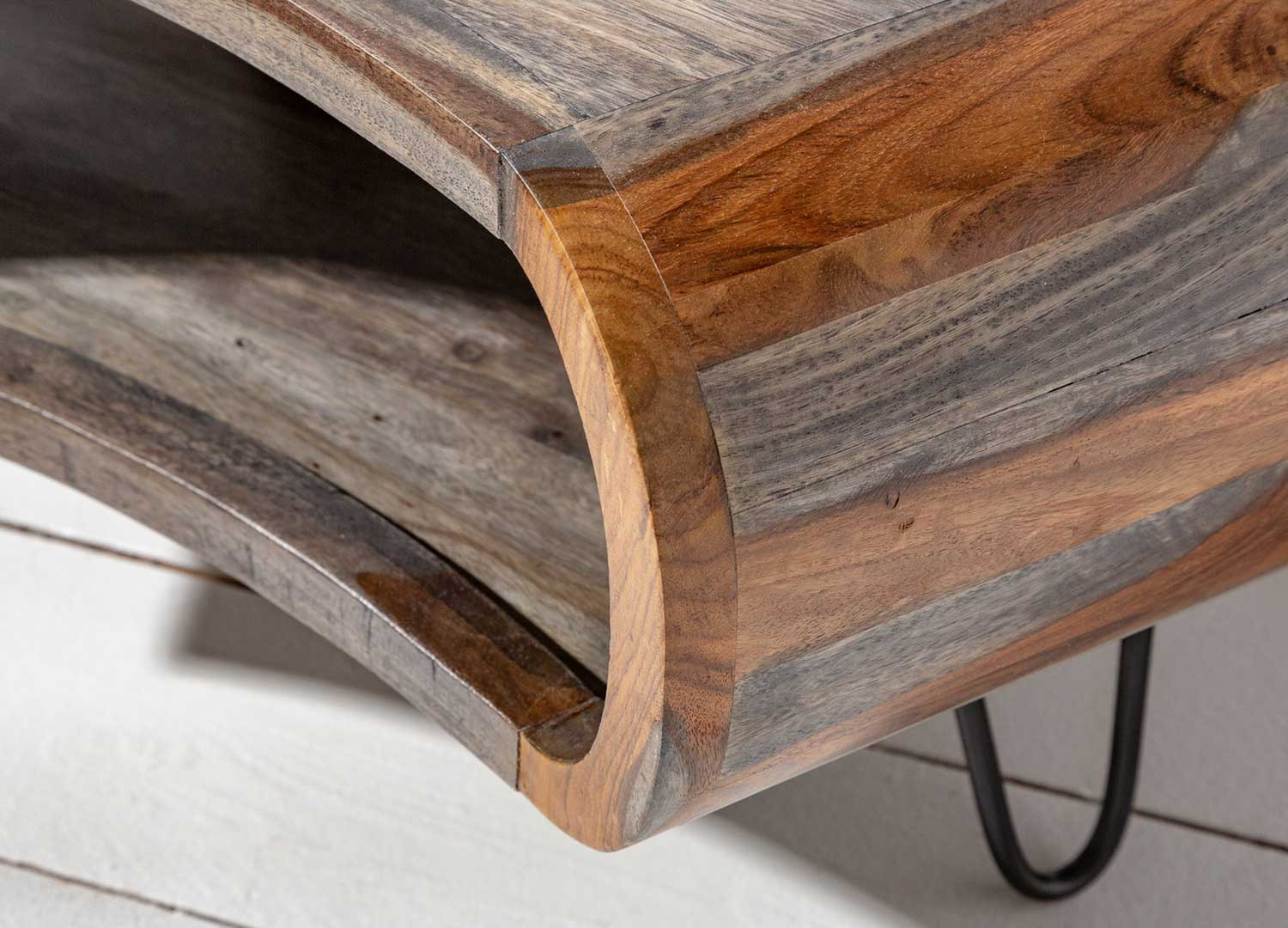 Table basse bois de sesham gris et naturel