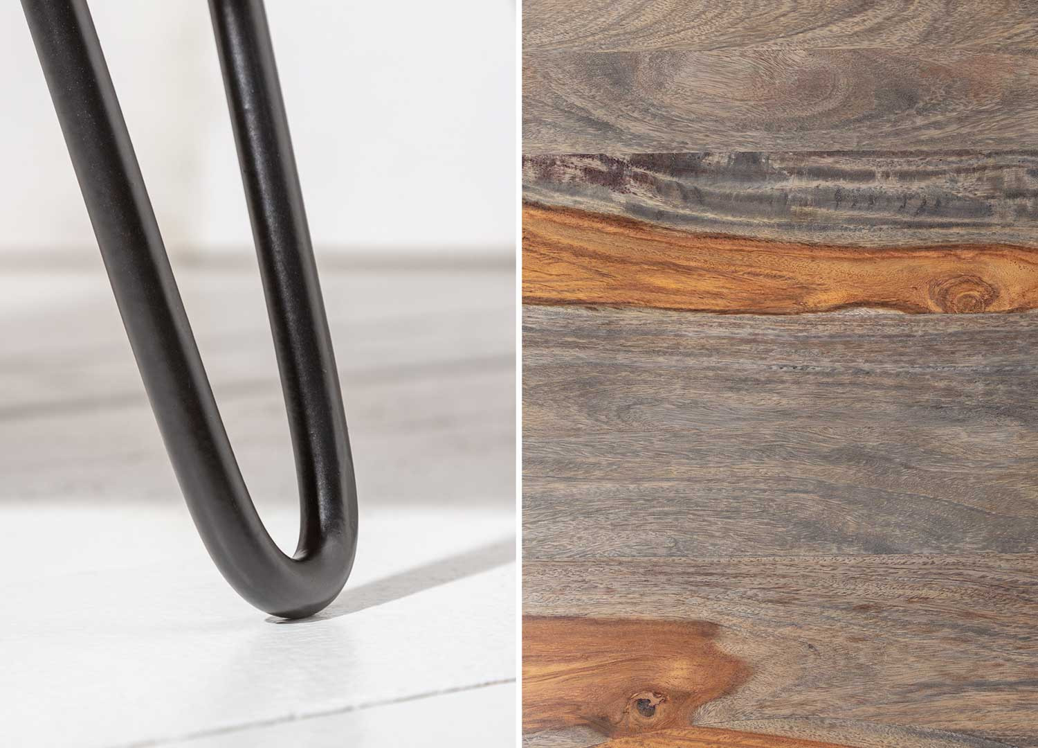 Table basse bois de sesham gris et naturel