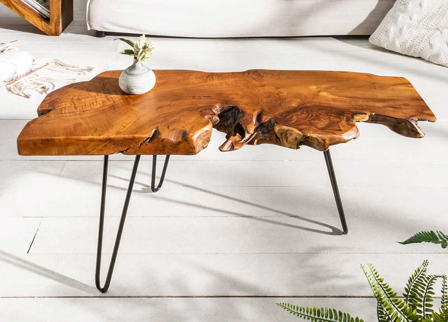 Table basse bois de teck et métal 100 cm
