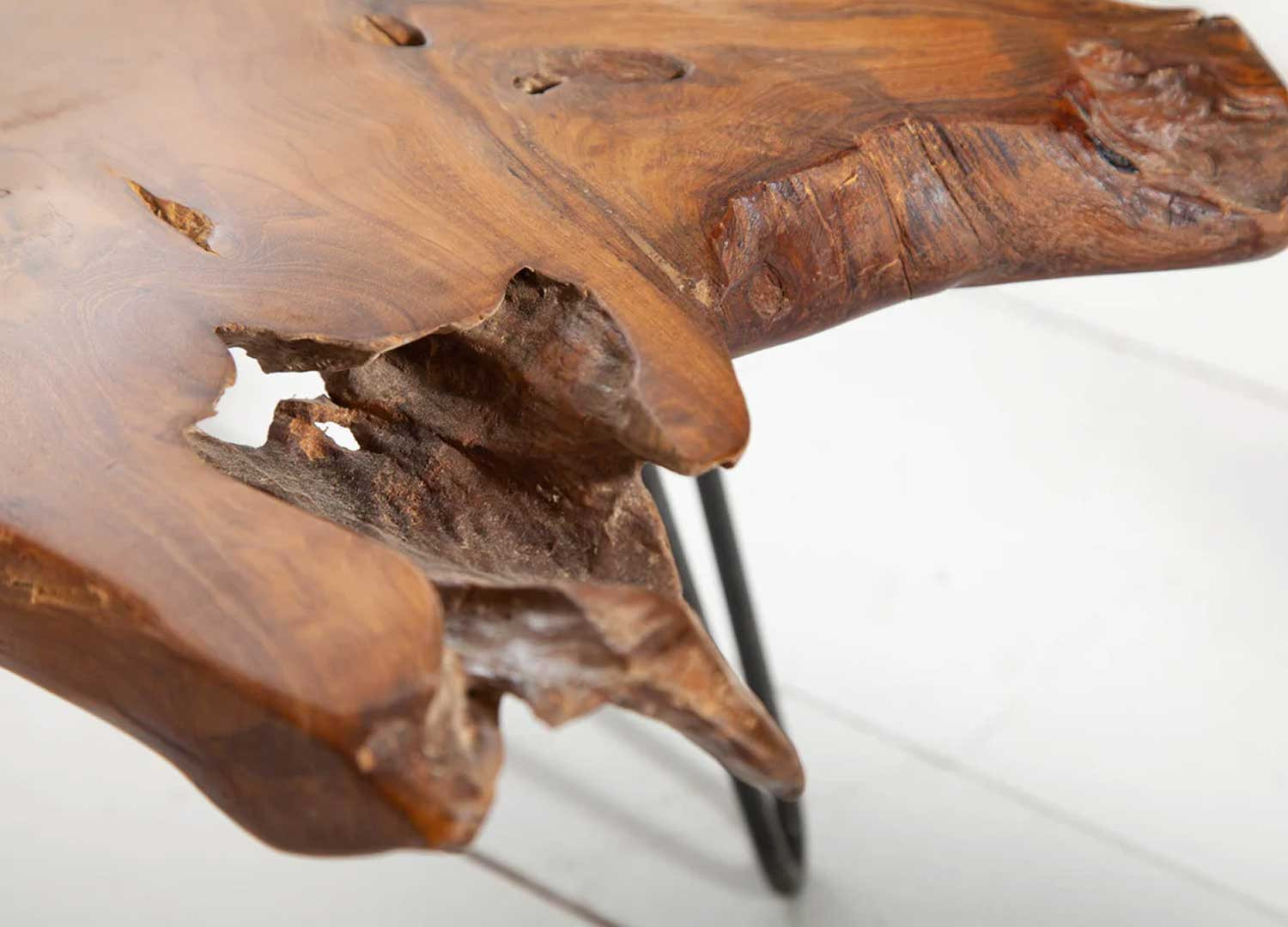 Table basse bois de teck et métal 100 cm