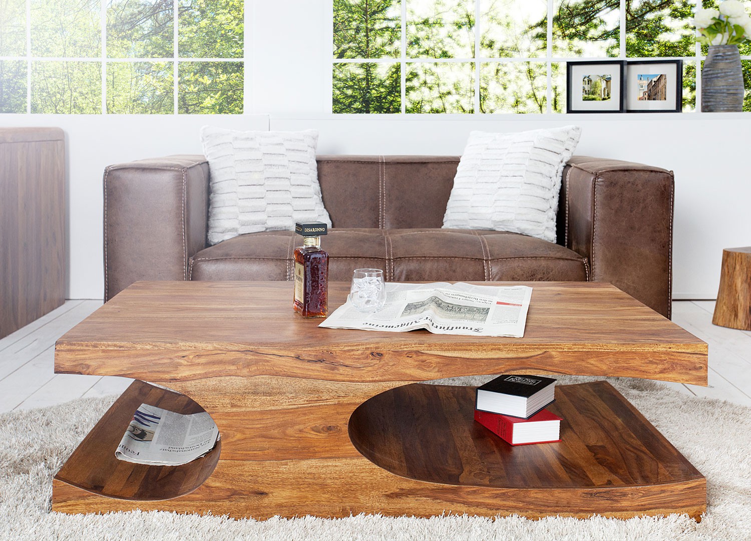Table basse bois massif sesham 120 cm