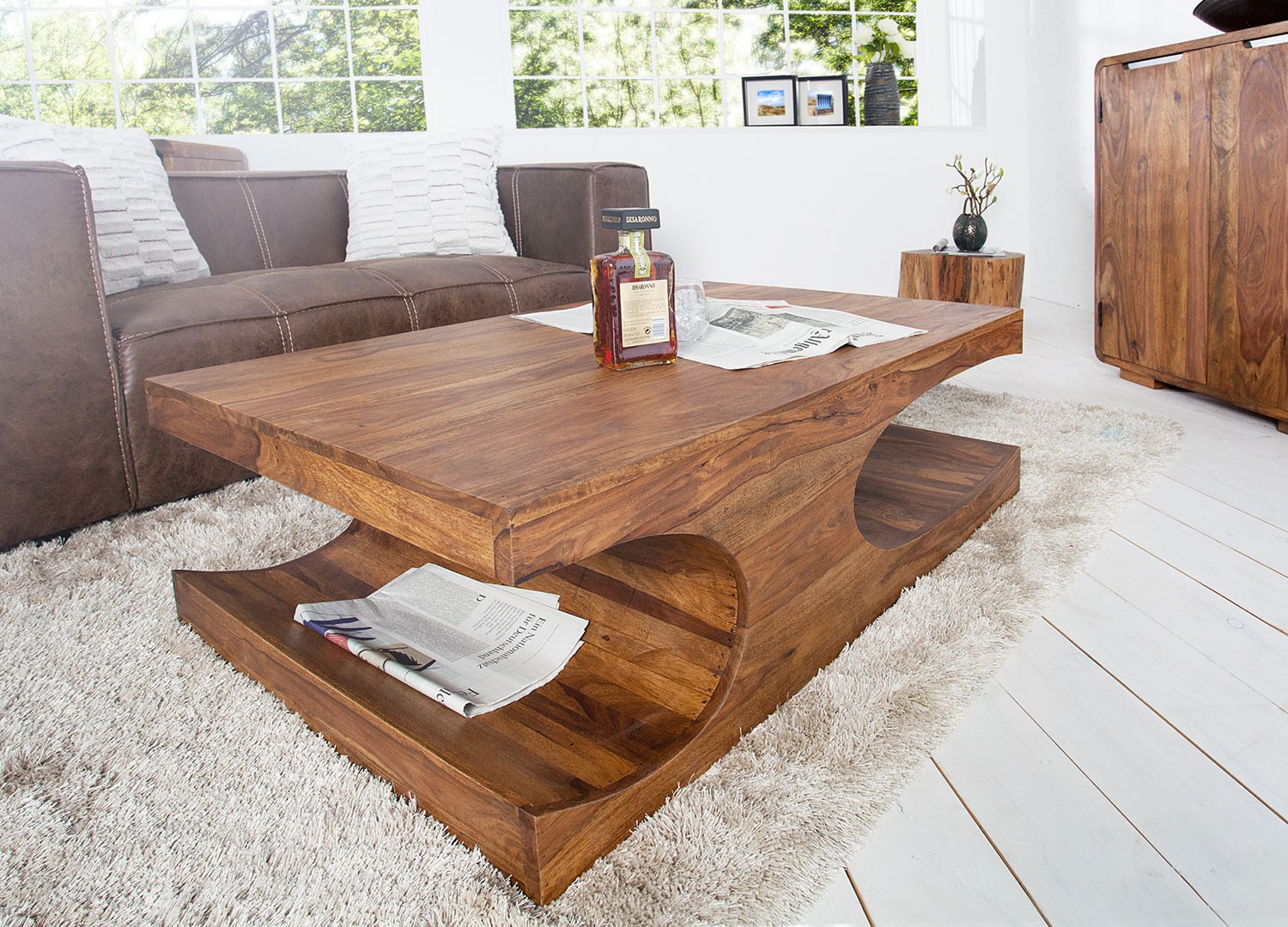 Table basse bois massif sesham 120 cm