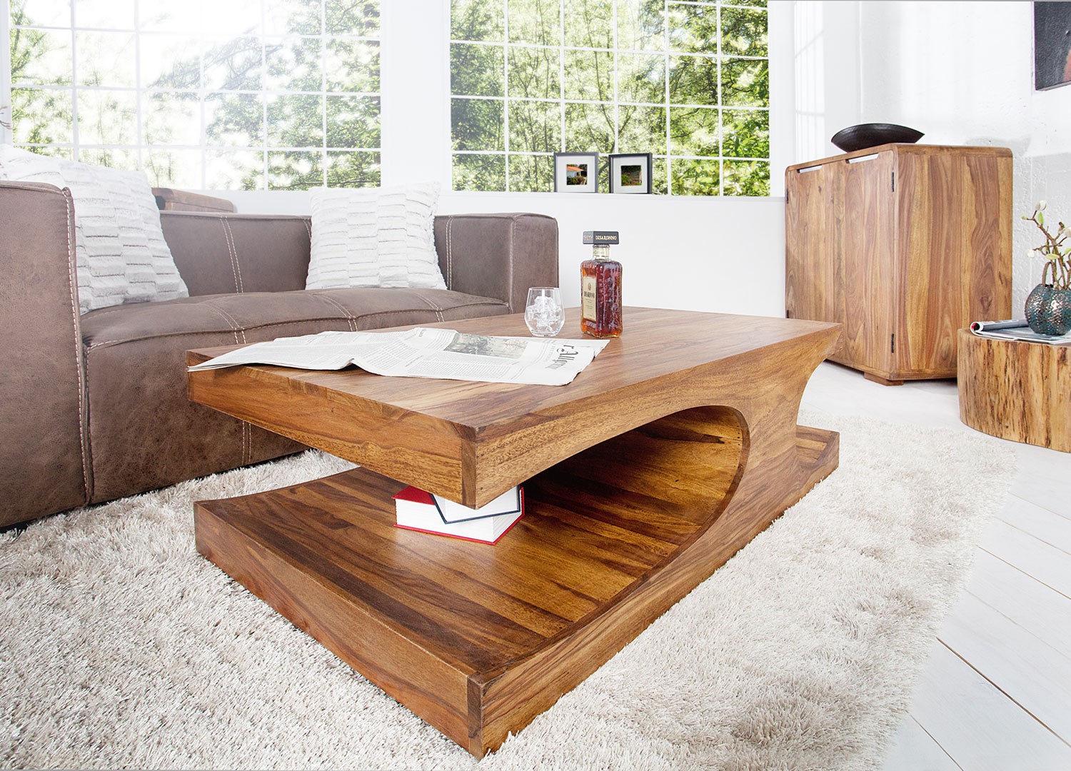 Table basse bois massif sesham 120 cm