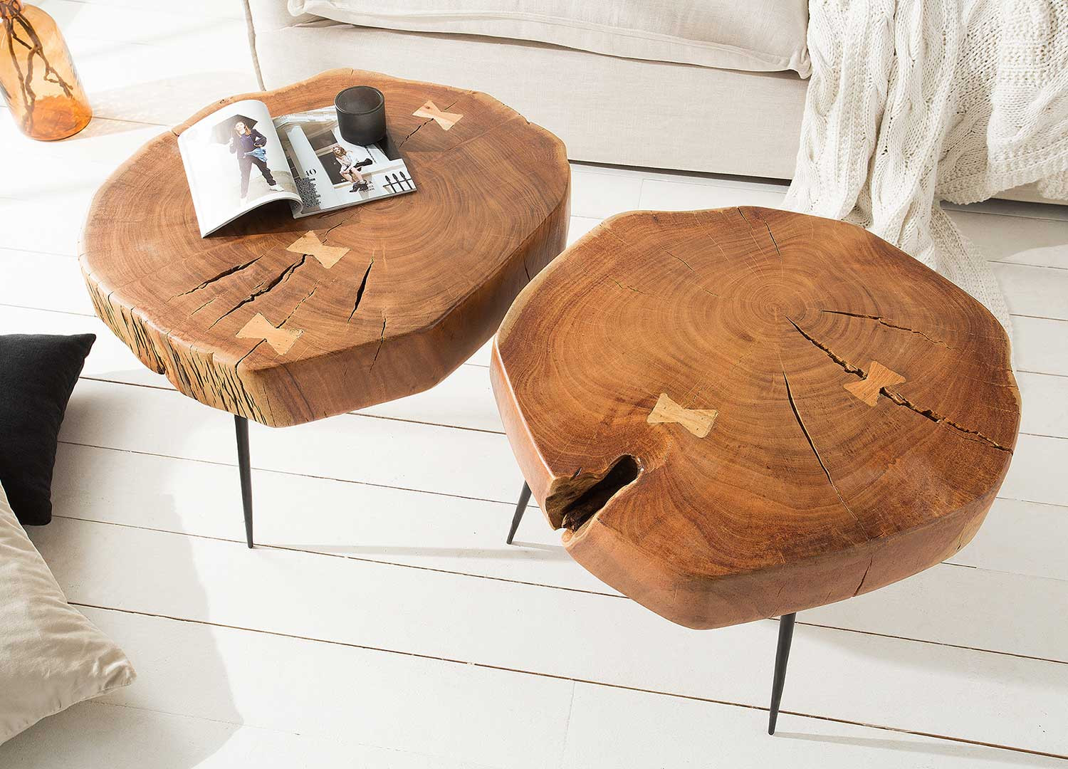 Table basse bois tronc d'arbre rustique