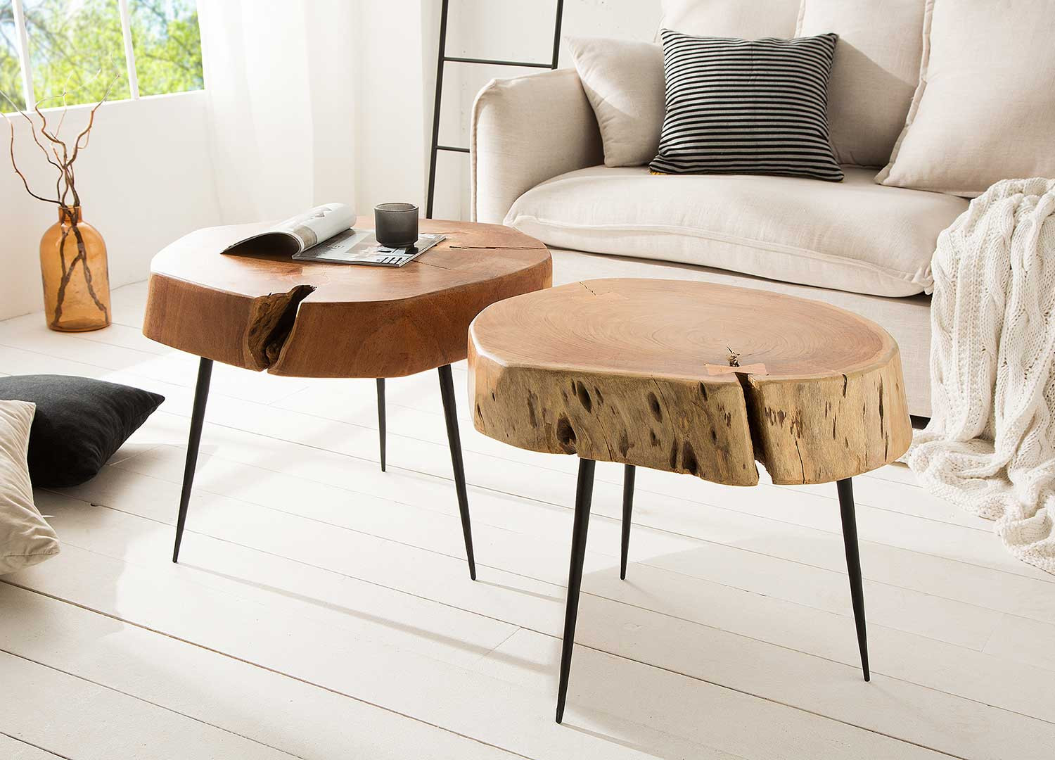 Table basse bois tronc d'arbre rustique