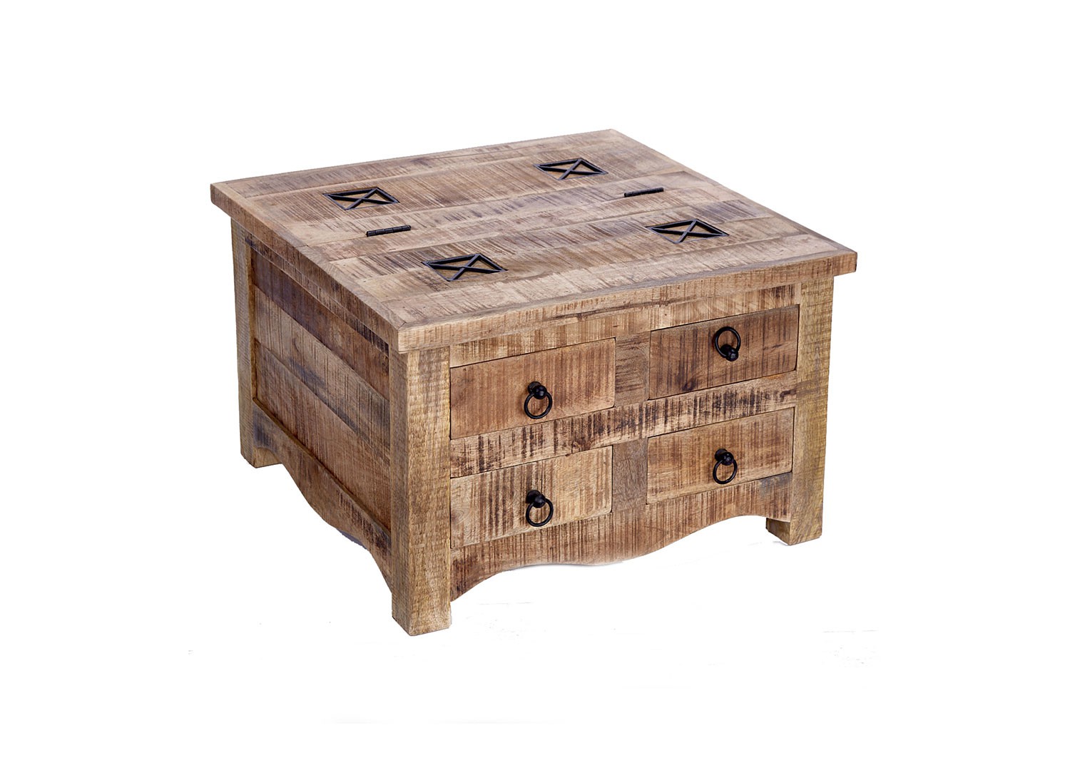 Table basse carrée bois massif avec coffre de rangement