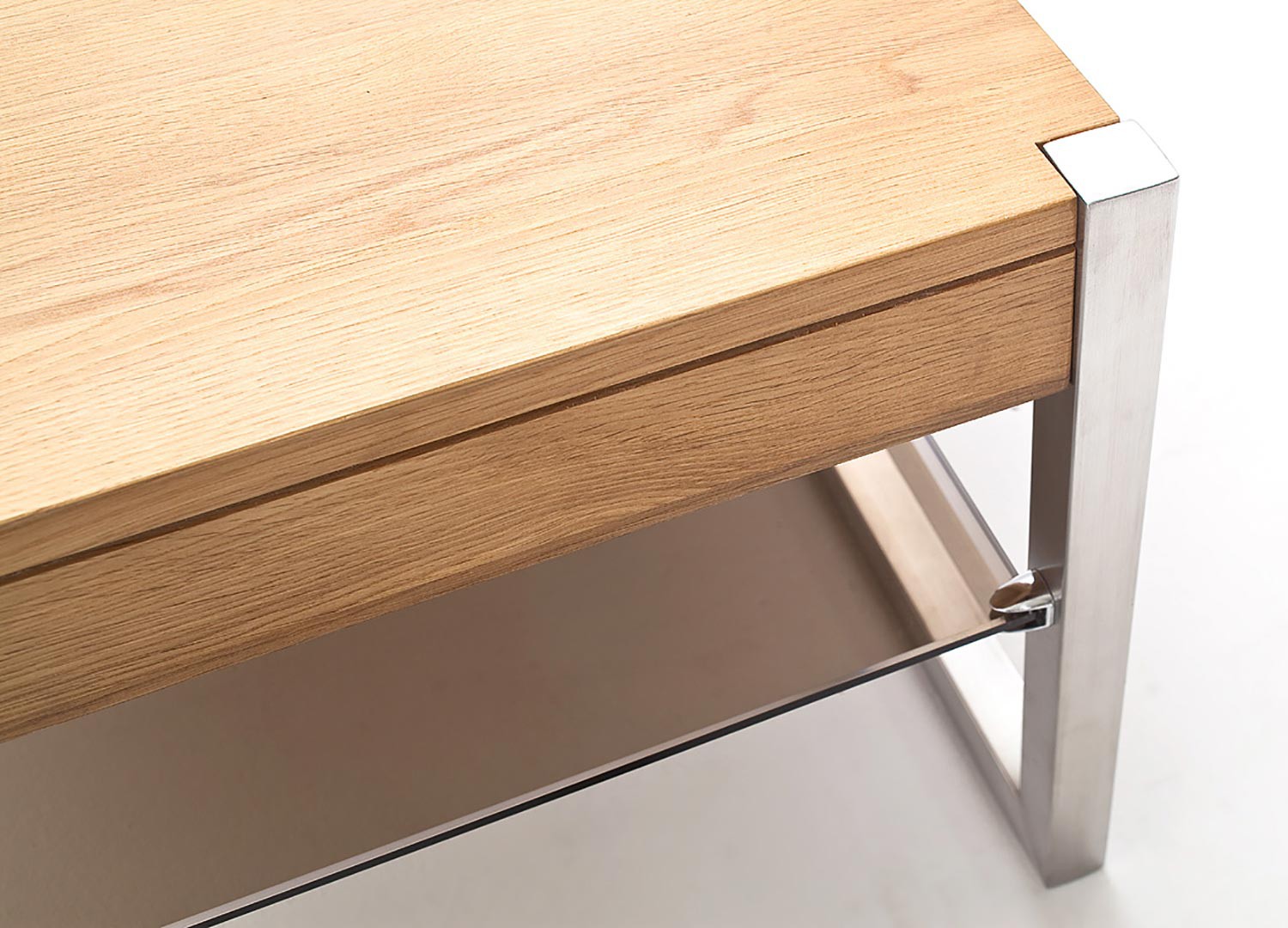 Table basse carrée bois massif et étagère en verre
