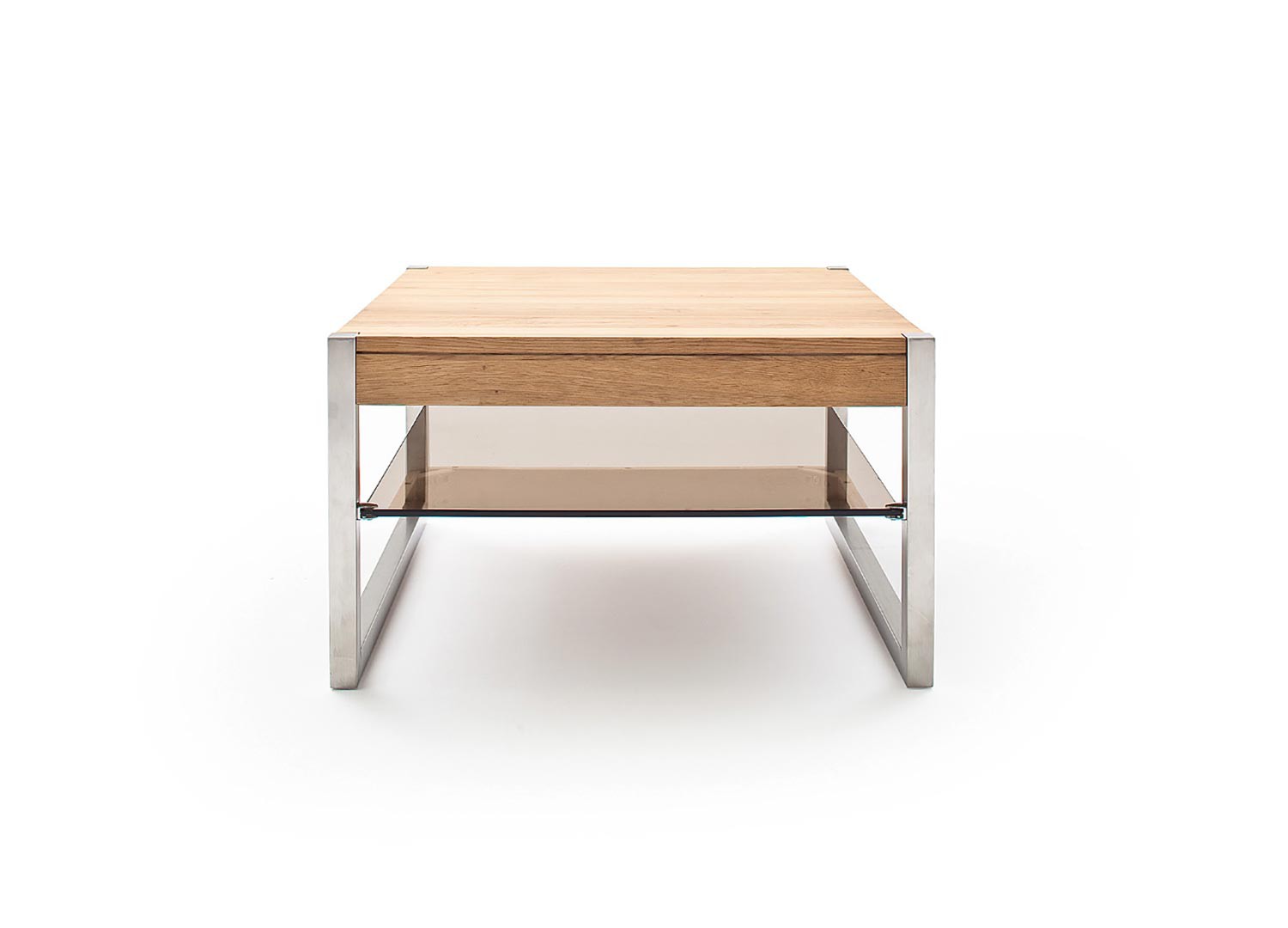 Table basse carrée bois massif et étagère en verre
