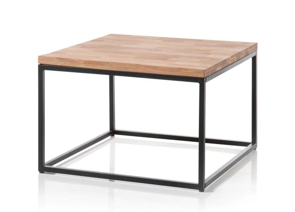 Table basse carrée bois massif et métal 70 cm