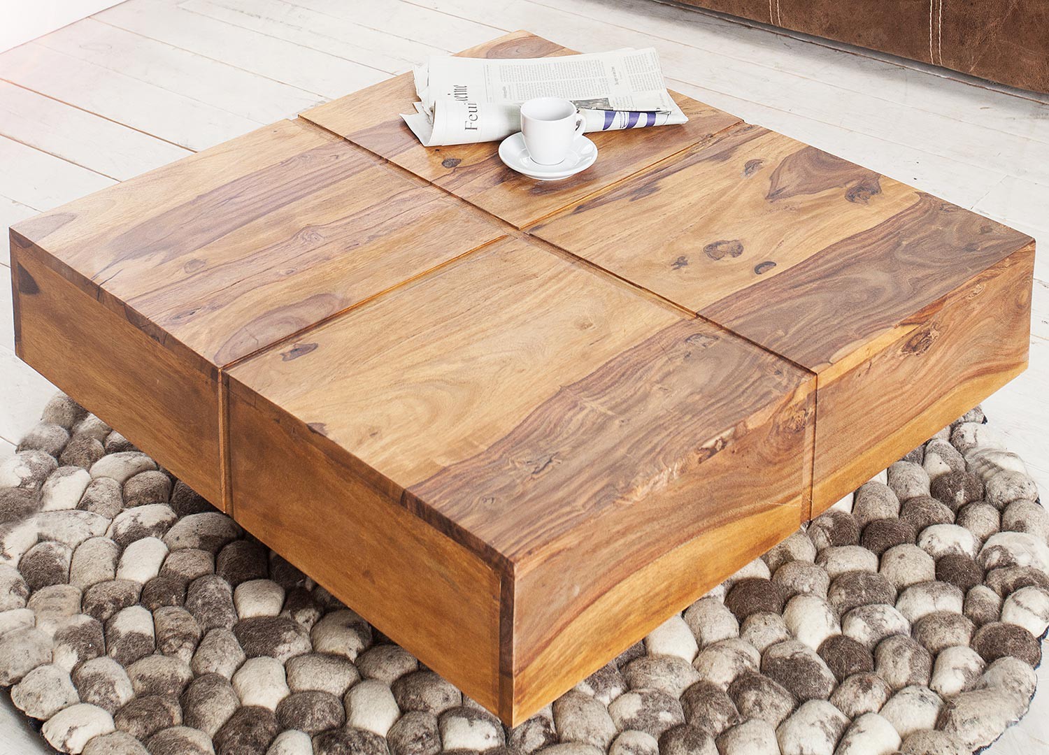 Table basse carrée bois massif sesham 80 cm