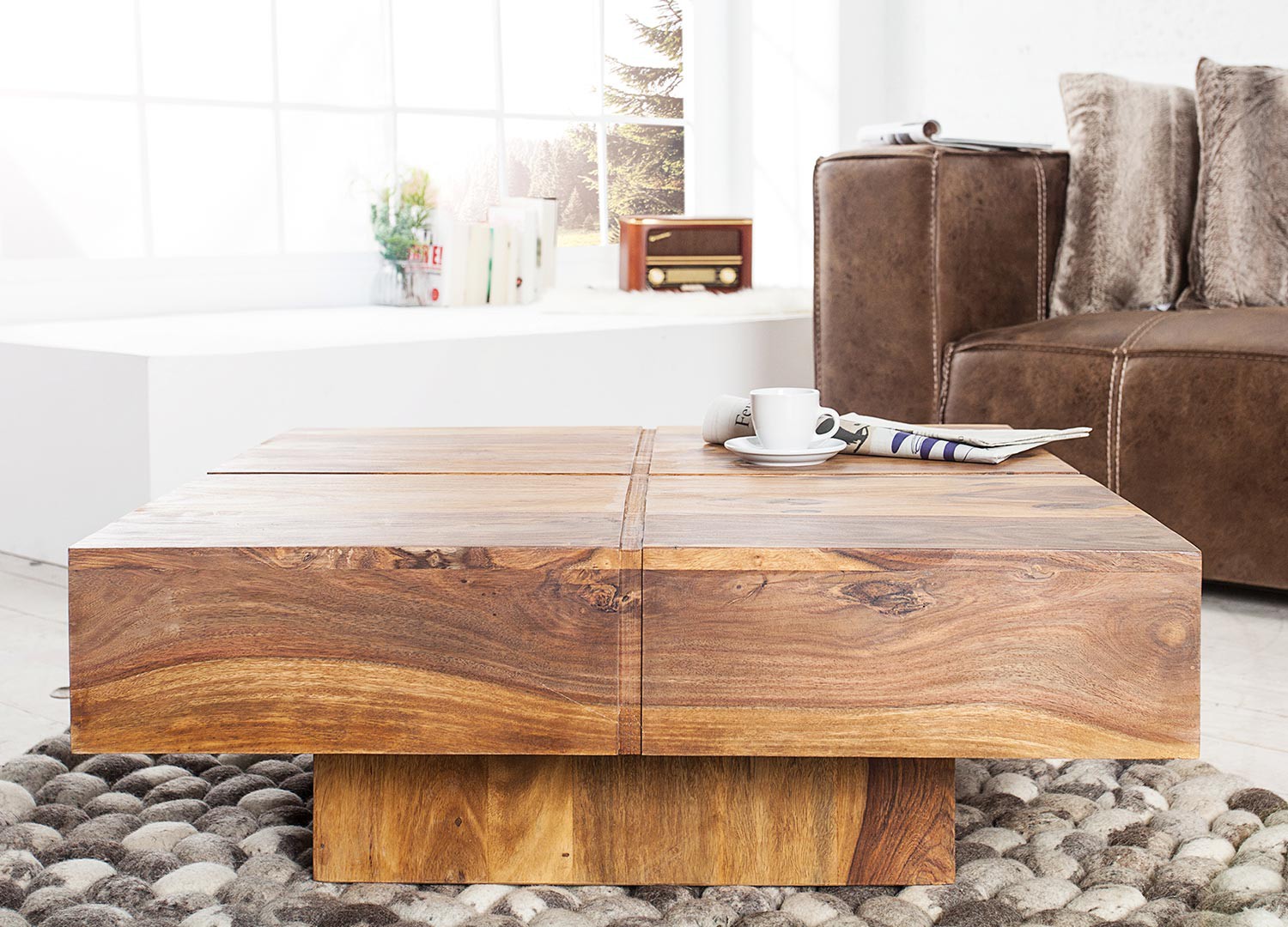 Table basse carrée bois massif sesham 80 cm