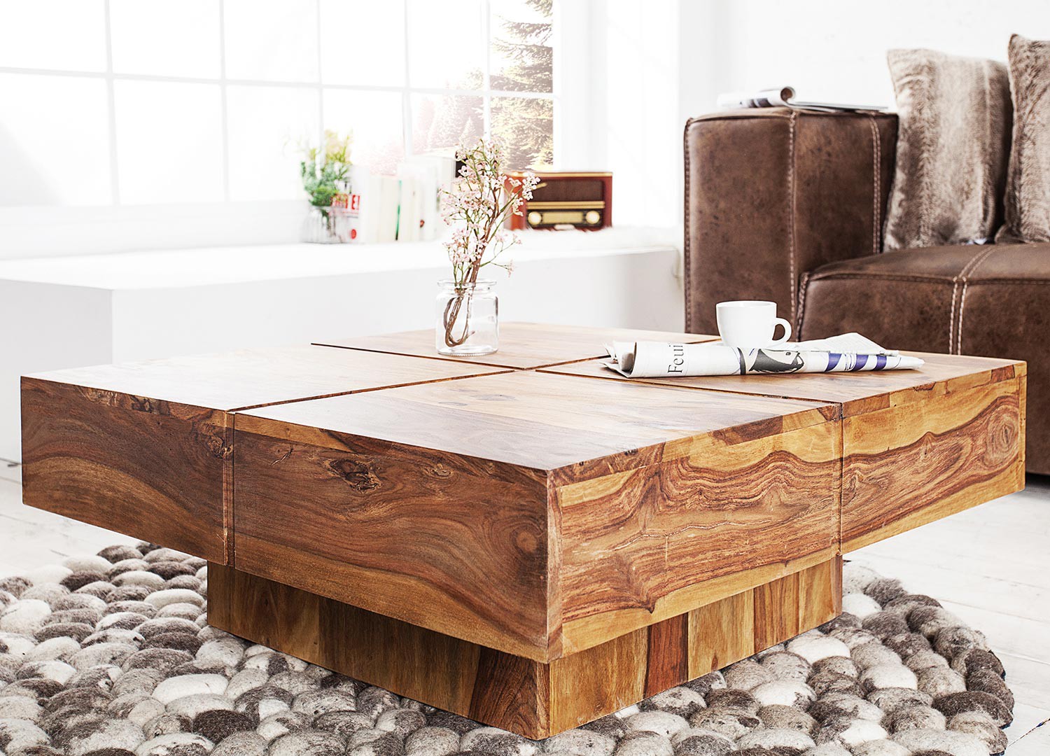 Table basse carrée bois massif sesham 80 cm