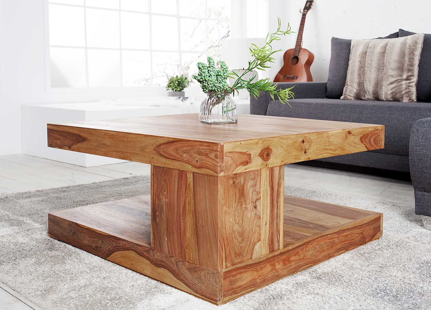 Table basse carrée en sesham 80 cm Sevian