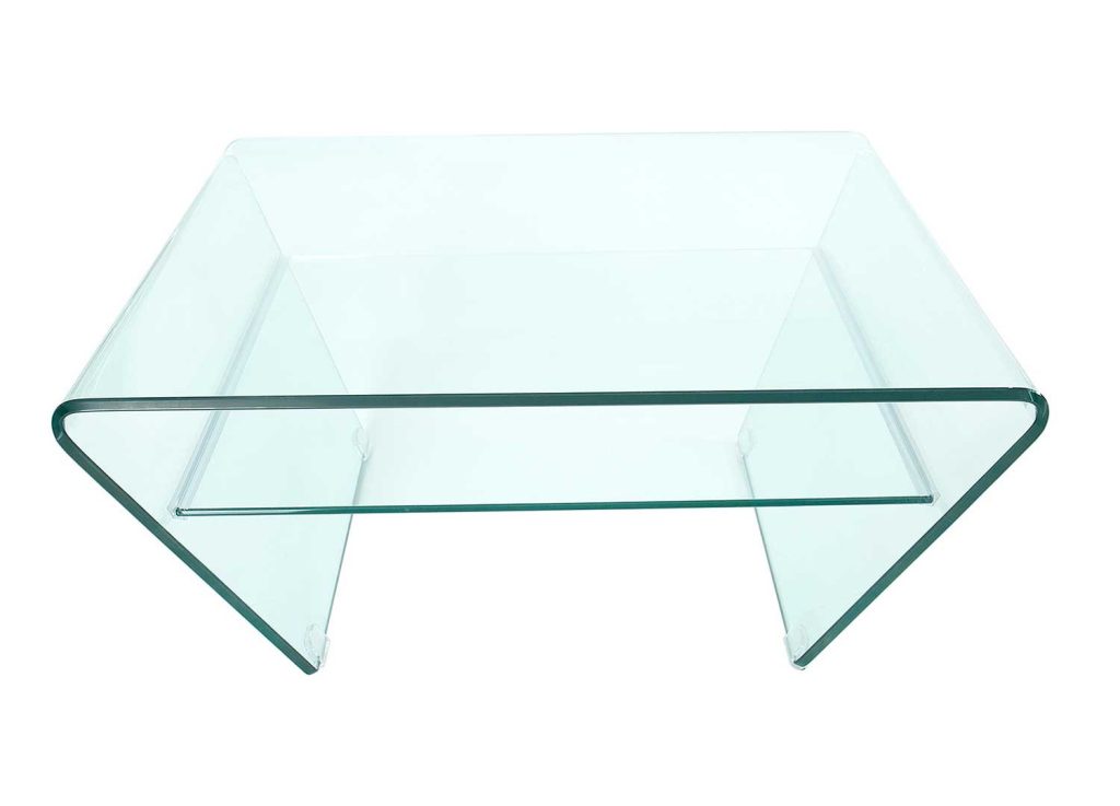 Table basse carrée en verre forme trapèze