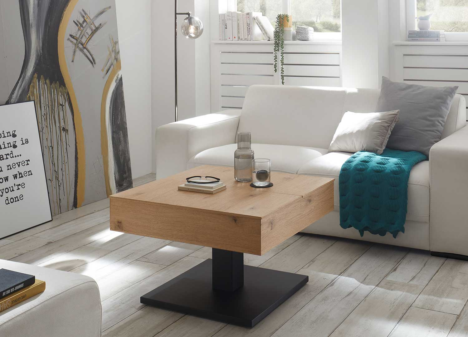 Table basse carrée plateaux relevables chêne et noir Ashton