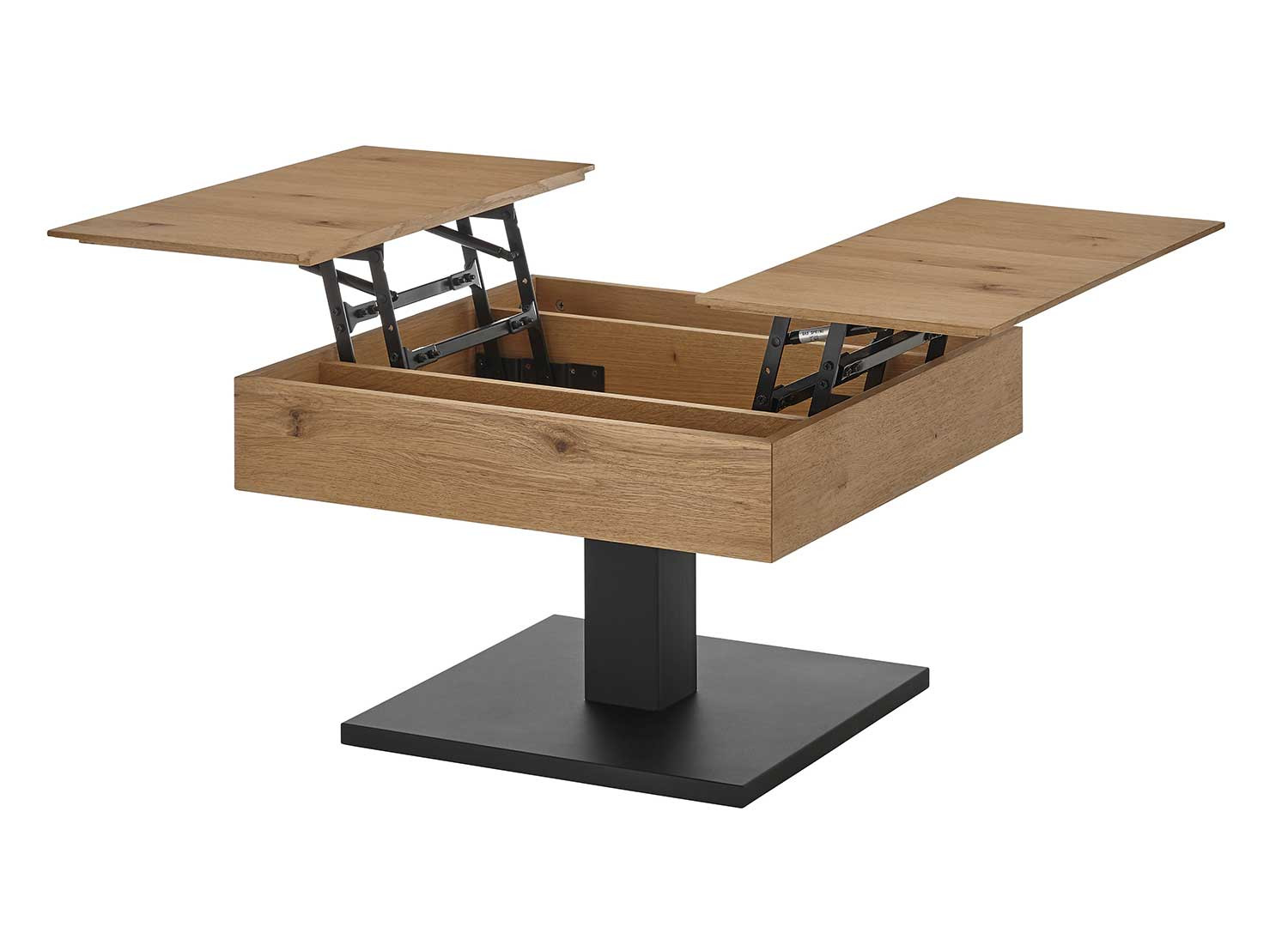 Table basse carrée plateaux relevables chêne et noir Ashton