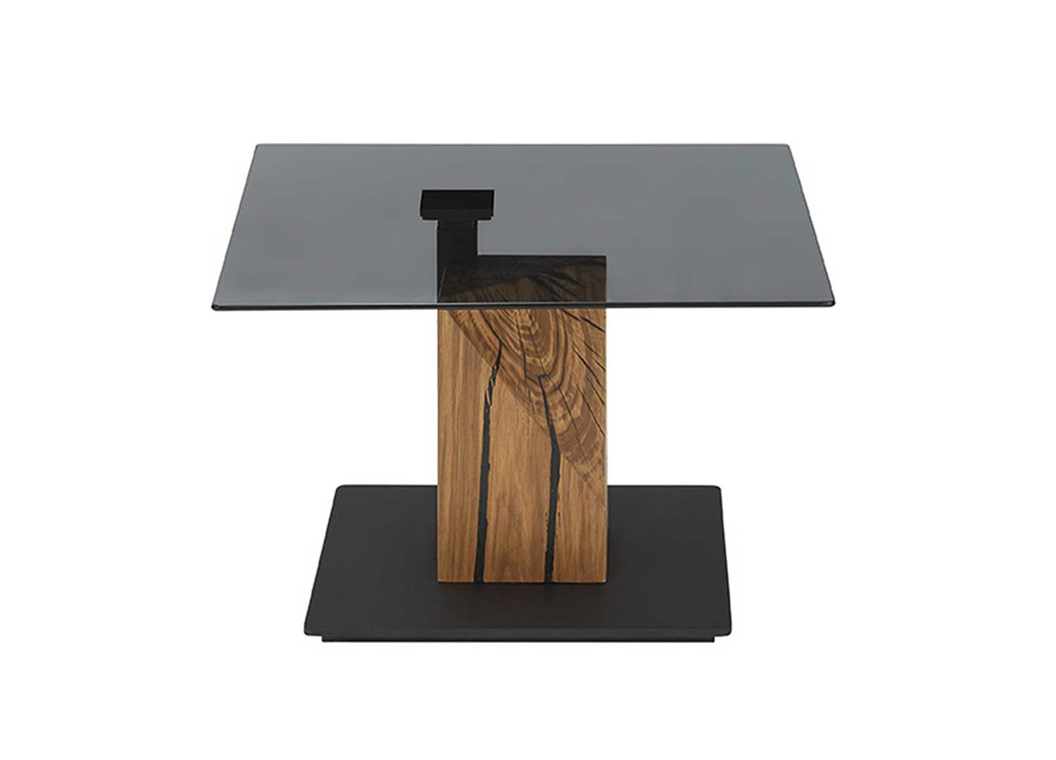 Table basse carrée relevable verre gris et bois massif Balsta