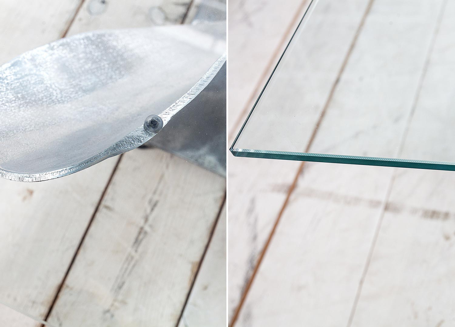Table basse carrée verre et argent