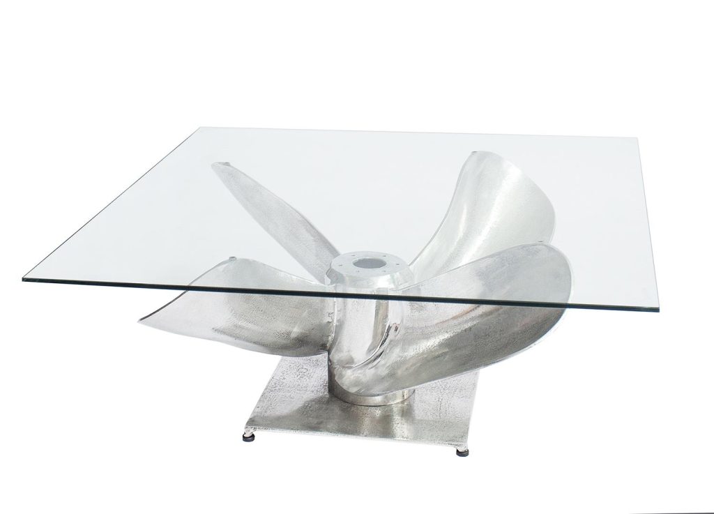 Table basse carrée verre et argent