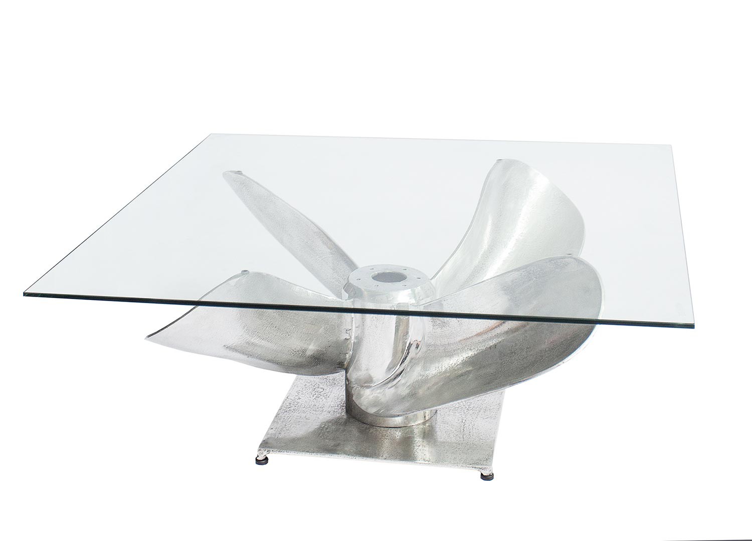 Table basse carrée verre et argent