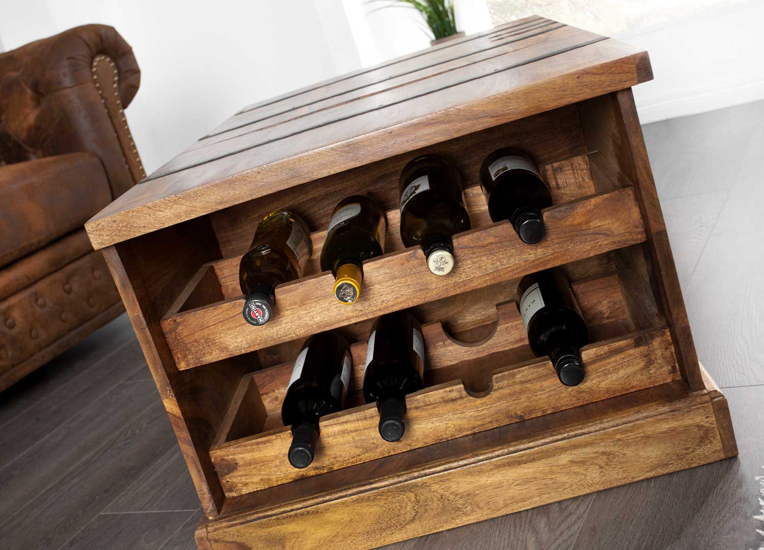 Table basse coffre de bar en bois massif 100 cm