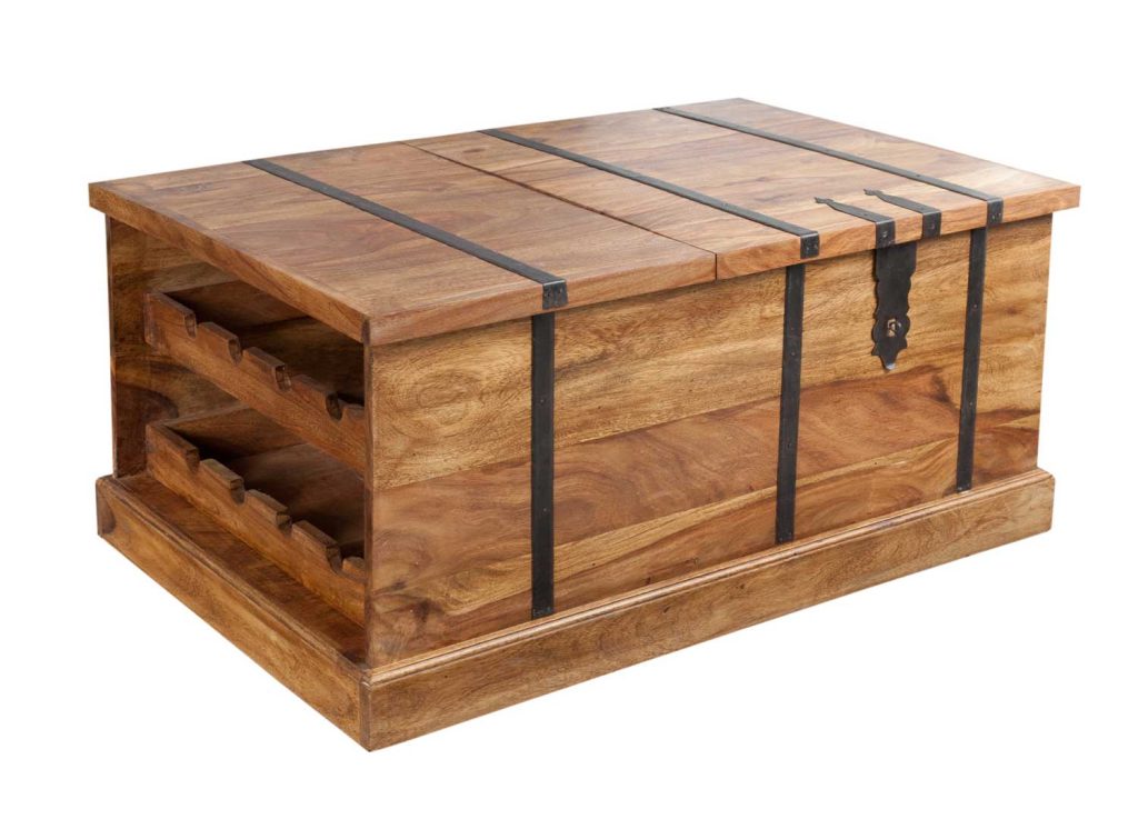 Table basse coffre de bar en bois massif 100 cm