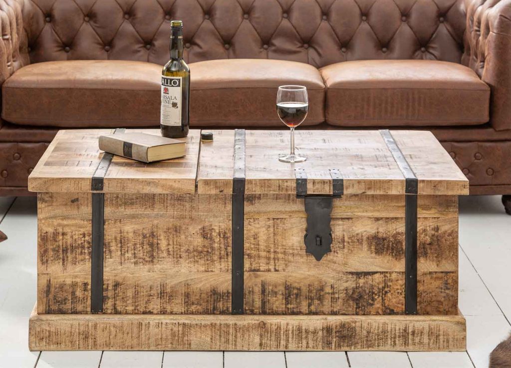 Table basse coffre en bois massif 100 cm