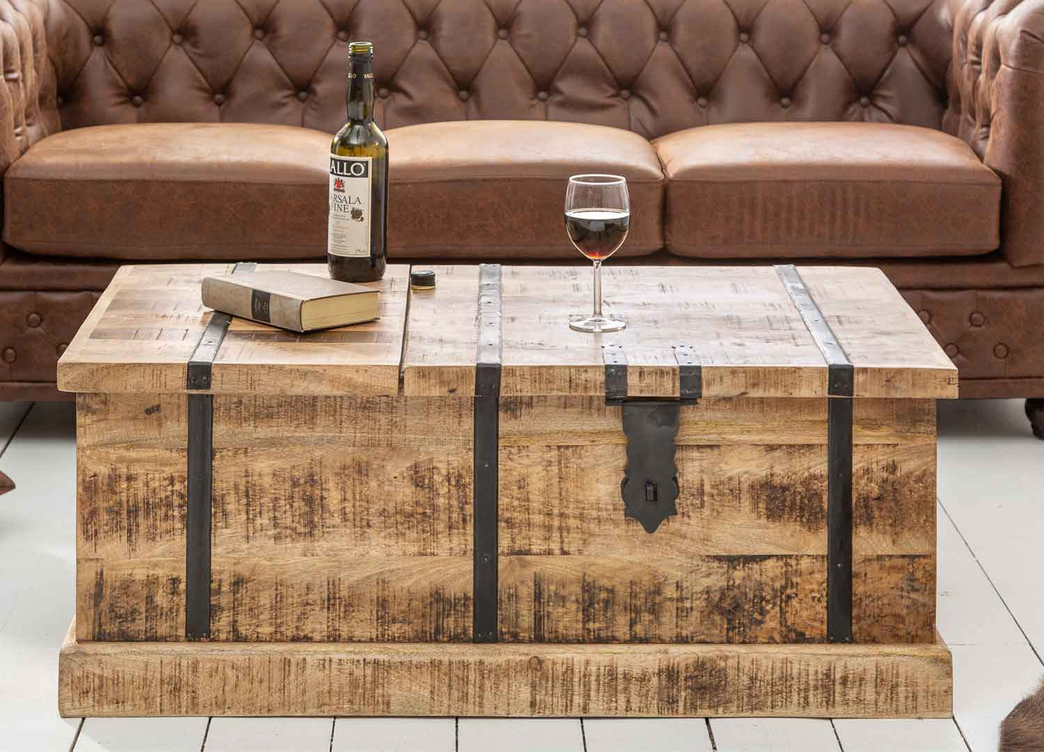 Table basse coffre en bois massif 100 cm