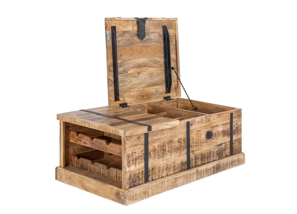 Table basse coffre en bois massif 100 cm