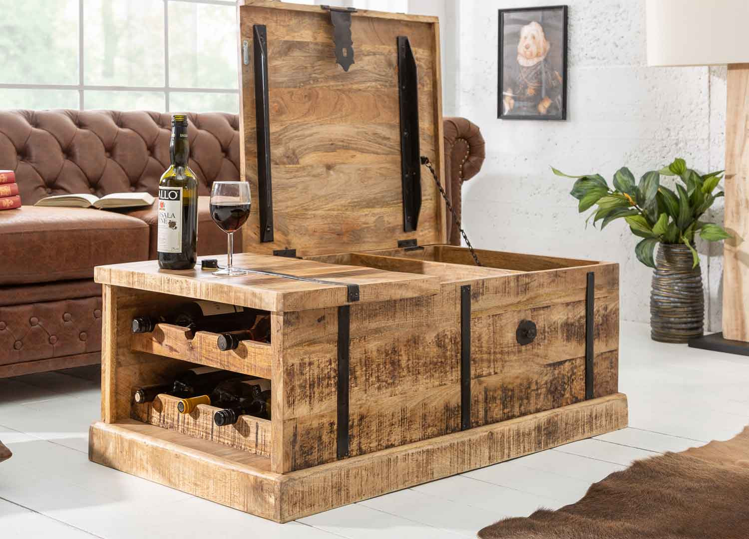 Table basse coffre en bois massif 100 cm