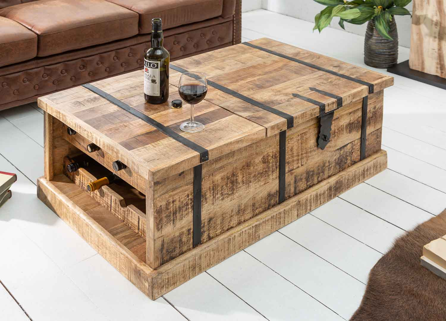 Table basse coffre en bois massif 100 cm