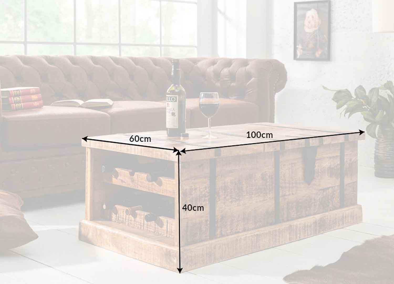 Table basse coffre en bois massif 100 cm