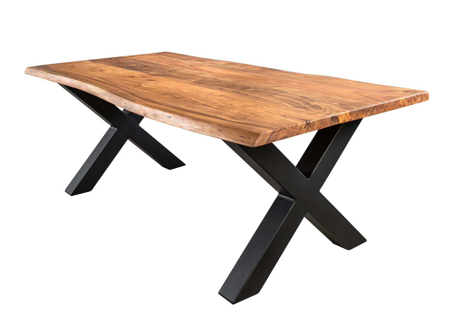 Table basse de salon 120 cm acacia miel et métal noir