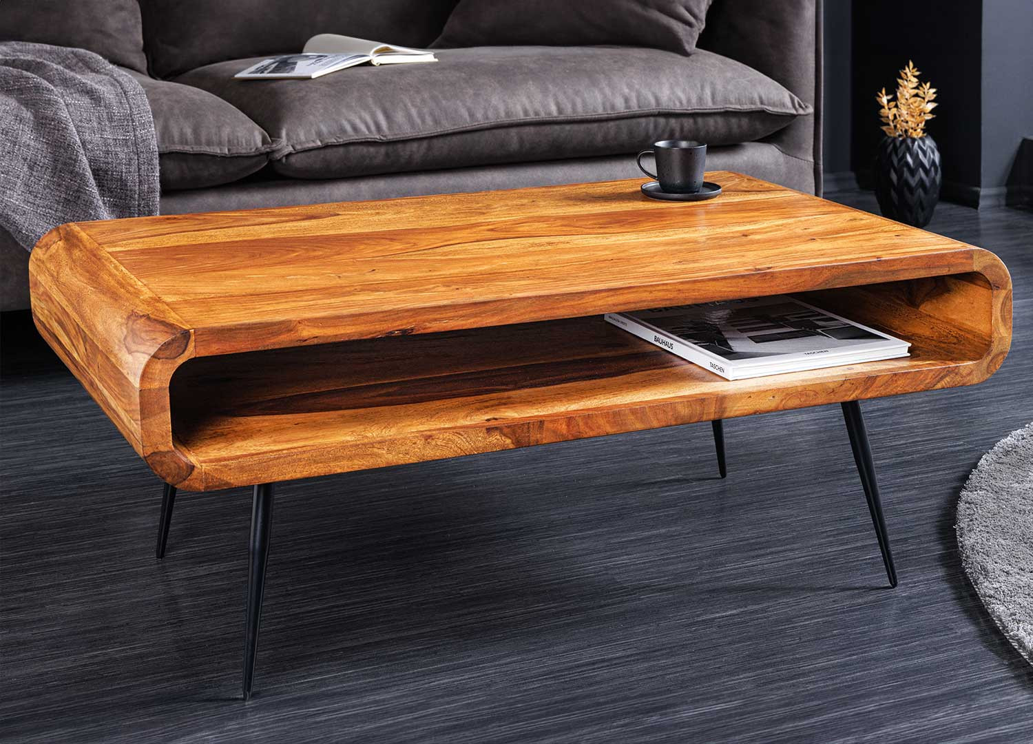 Table basse de salon en sesham 90 cm Amani