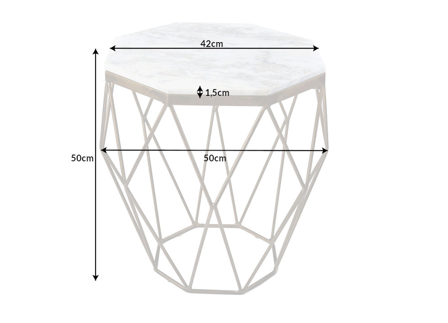 Table basse de salon fer doré et marbre blanc